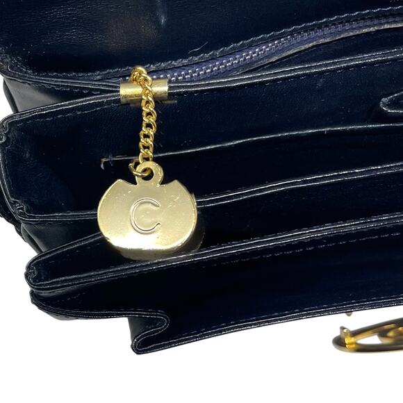 Céline VINTAGE Celine Fermoir Triomphe Shoulder Bag - Navy Blue Box Leather - Picture 6 of 13